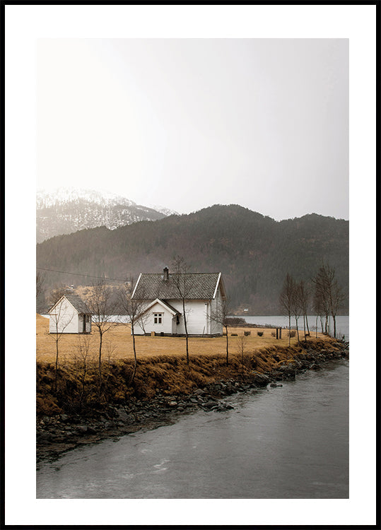 Affiche de maisons confortables au bord de l'eau