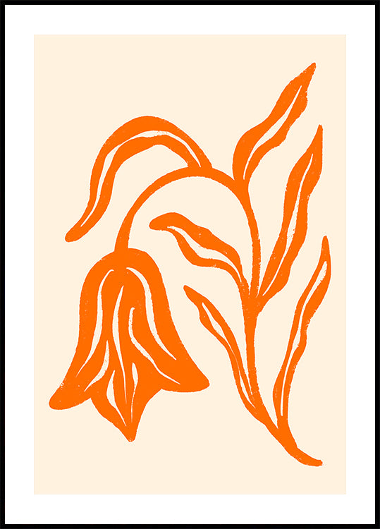 Tulipe orange stylisée et feuilles Poster