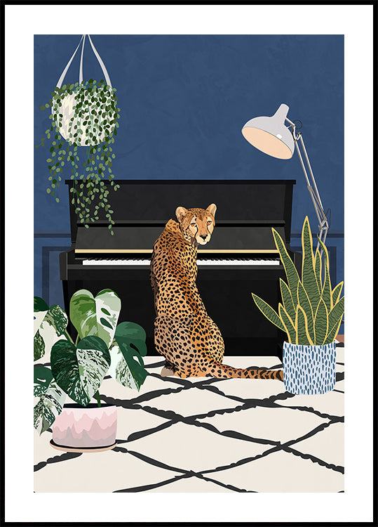 Guépard jouant du piano Poster