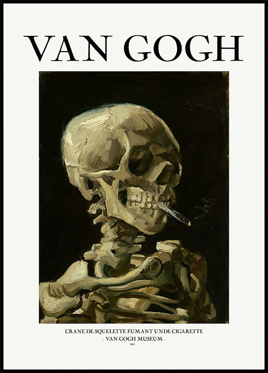 Tête d'un squelette avec une cigarette allumée Poster