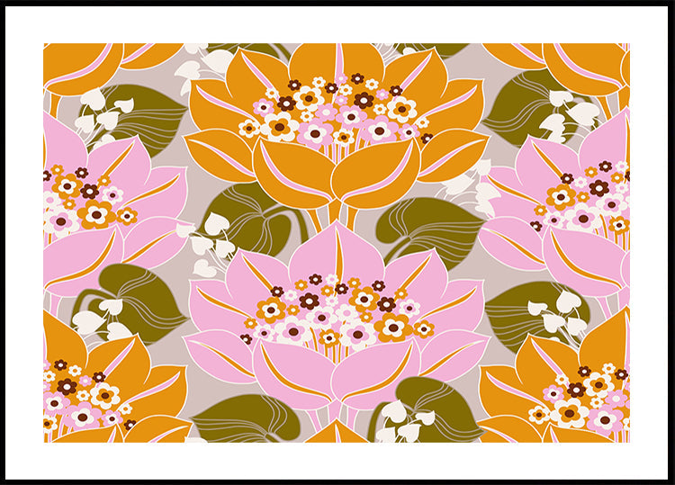 Fleurs roses et oranges avec feuilles vertes