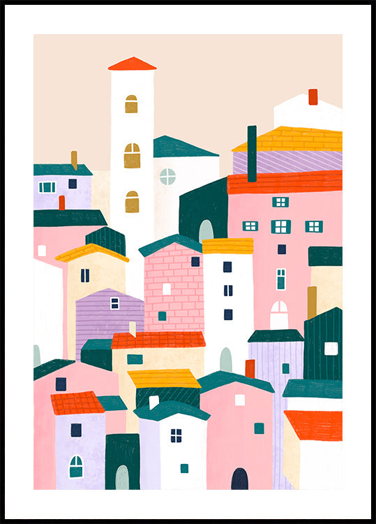 Scène de village colorée