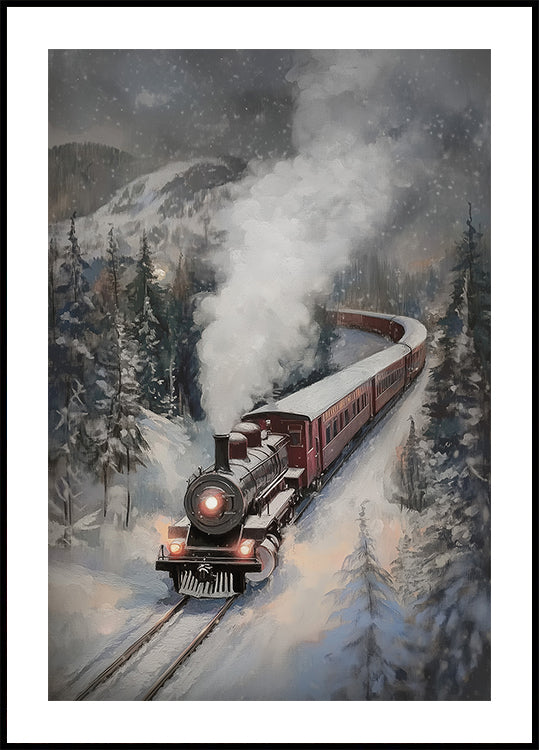 Train à vapeur de chutes de neige Poster