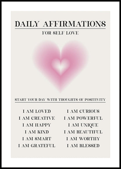 Affiche d'affirmations quotidiennes pour l'amour de soi