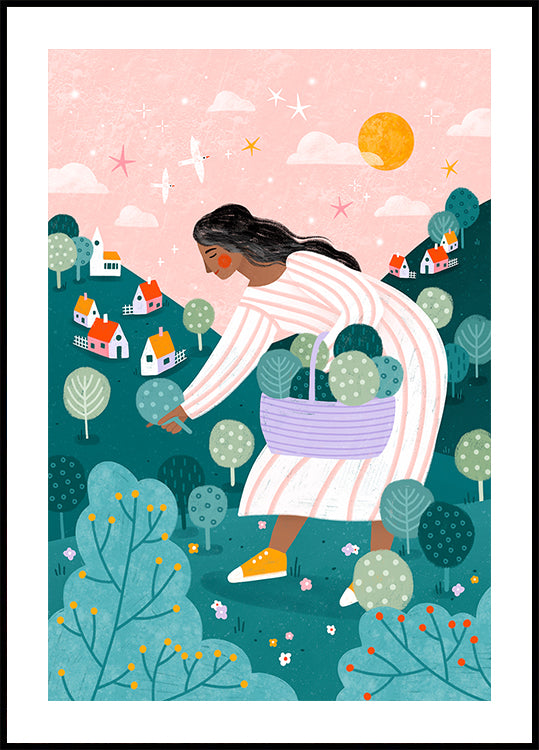 Une femme cueillant des arbres
