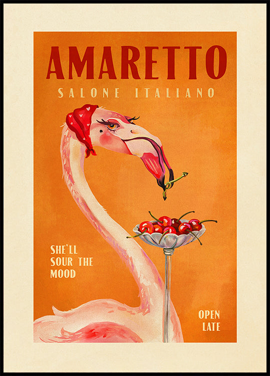 Amaretto Flamingo Art Déco Café Italien Voyage Art Poster