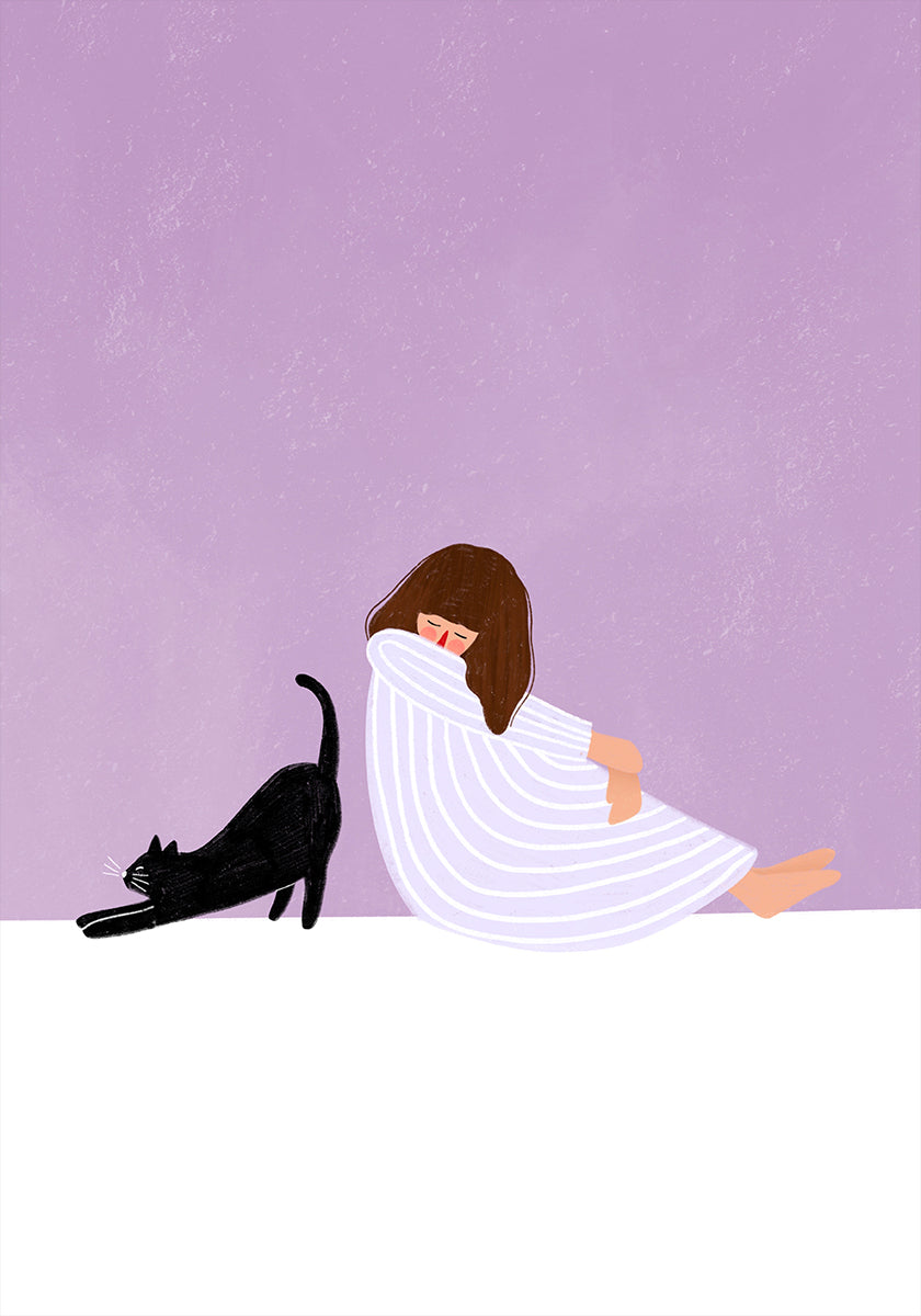Fille et chat Poster