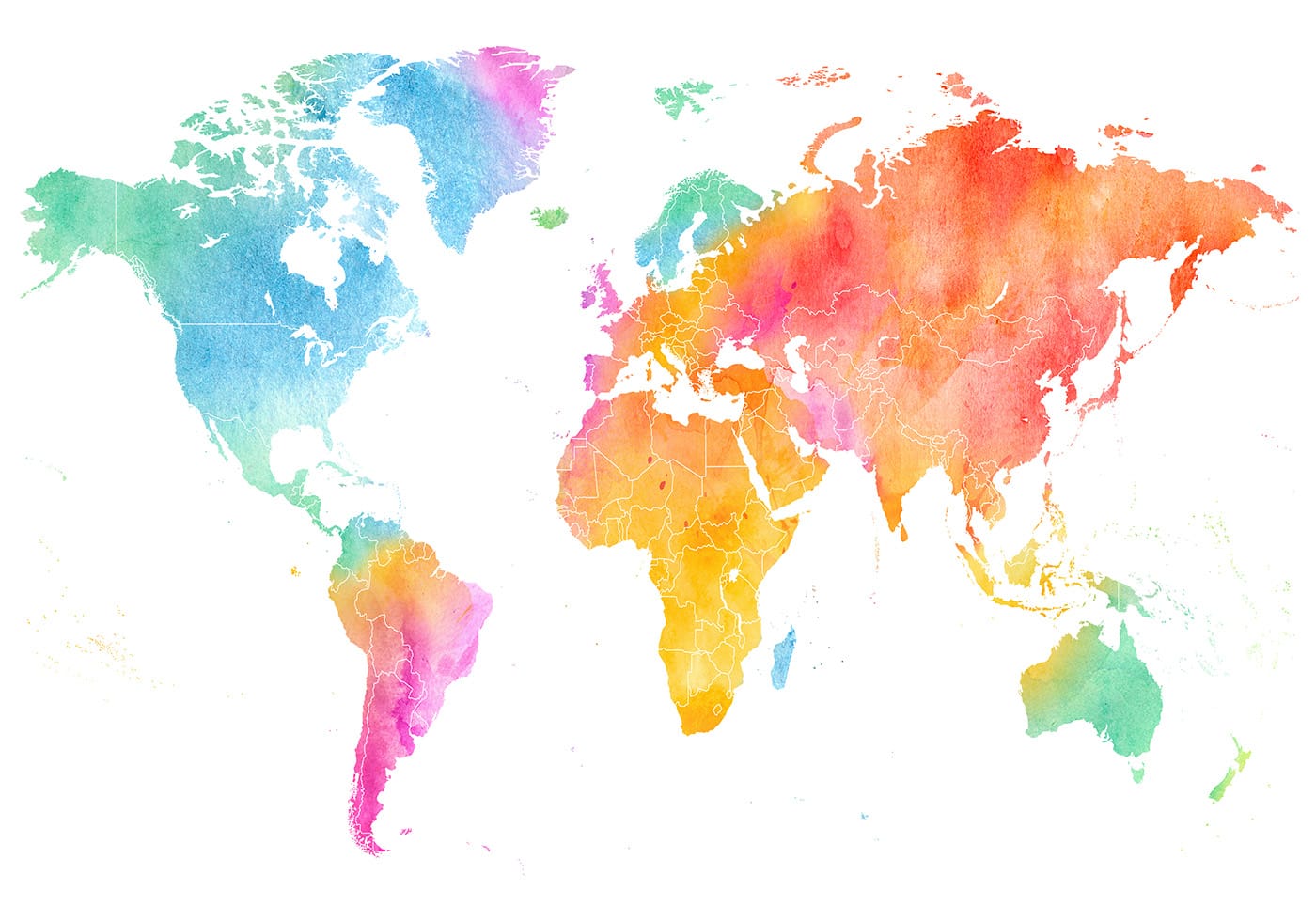 Affiche de la carte du monde colorée à l'aquarelle