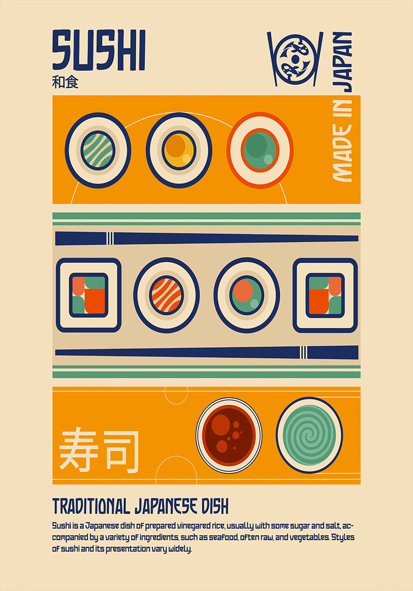 Sushi, nourriture japonaise, impression, affiche