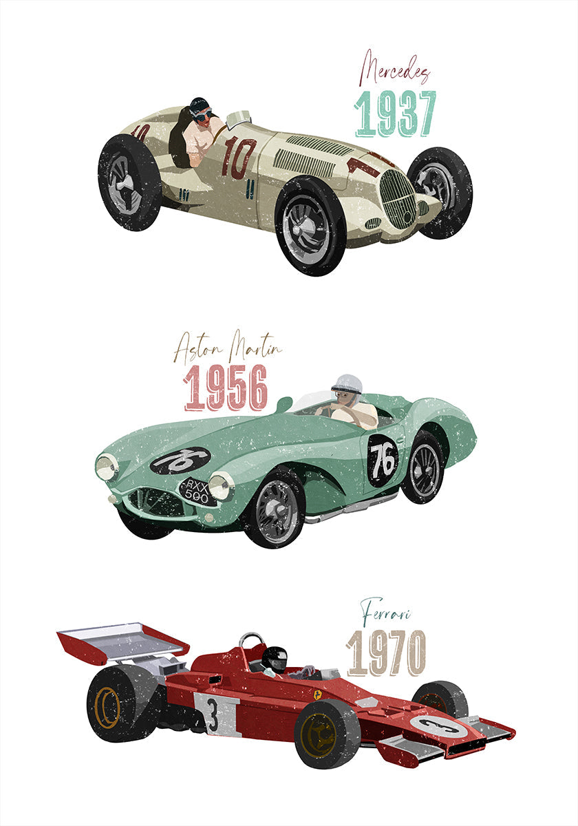 Voitures de course vintage Poster
