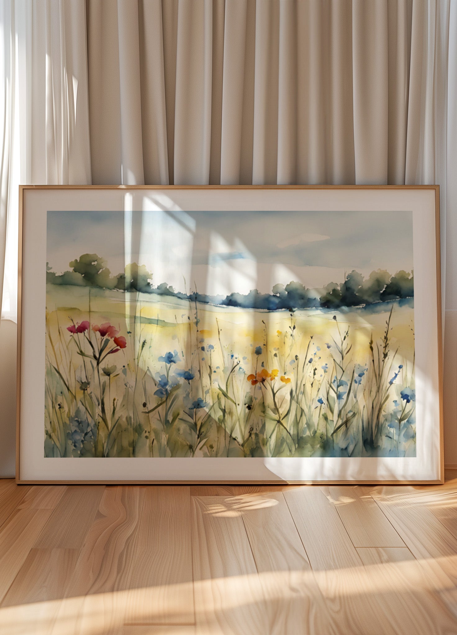 Aquarelle de champ de fleurs sauvages