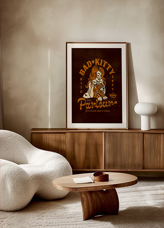 Bad Kitty Pin Up Art. Dive Bar Cocktail Poster (NEW) - Posterbox
