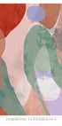 L’image est une œuvre d’art abstraite avec une convergence harmonieuse de diverses formes et couleurs, notamment des nuances de rouge, vert, bleu et violet.
