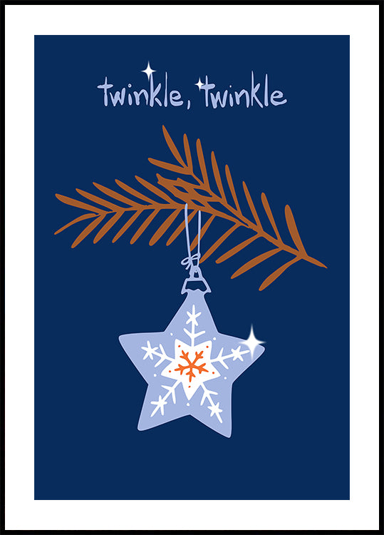 Cheerful twinkle Christmas star blue Plakat - Posterbox