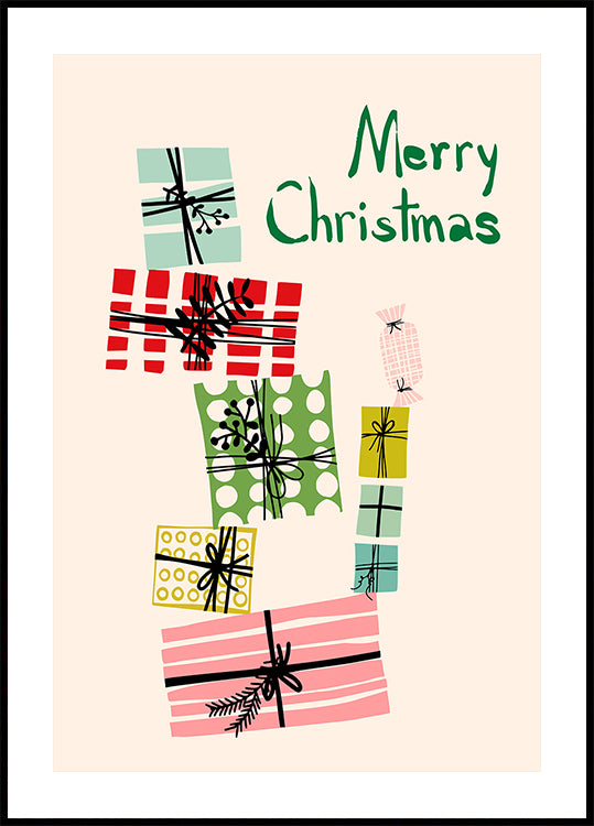 Wobbly pile of Christmas presents Plakat - Posterbox