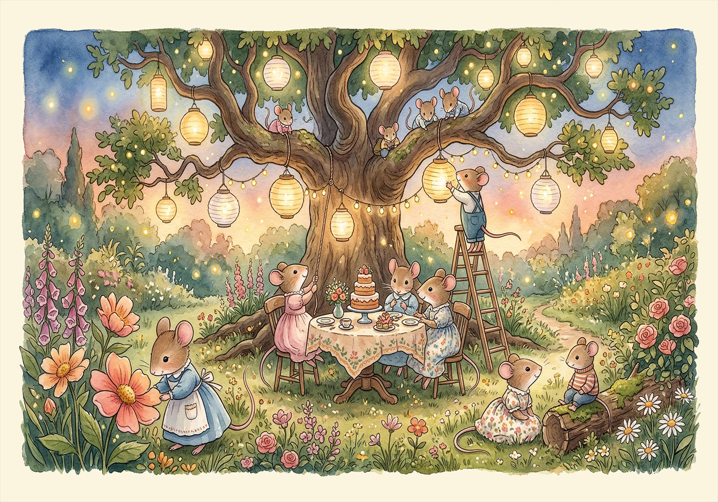 Whimsical Mice Garden Party Poster - Posterbox