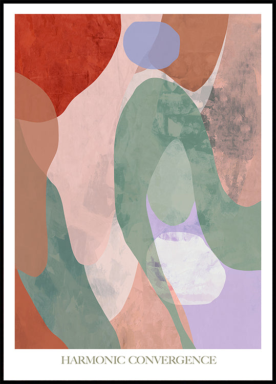 L'image est une œuvre d'art abstraite avec une palette de couleurs harmonieuse et des formes organiques.