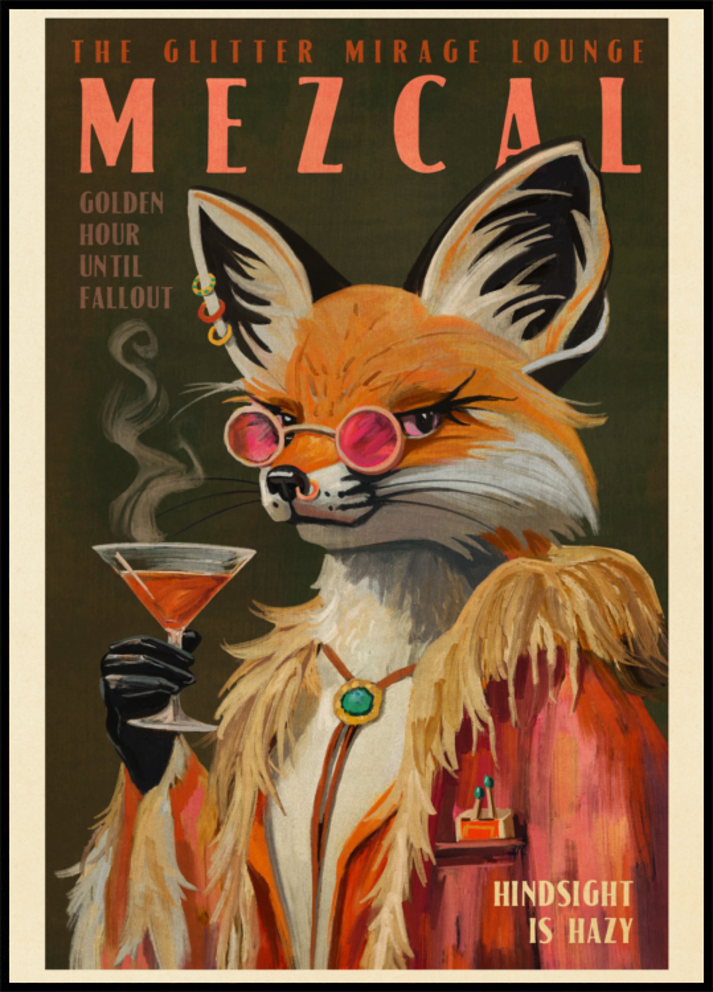 Impression de renard Mezcal. Affiches d'alcool vintage et décoration de cocktails