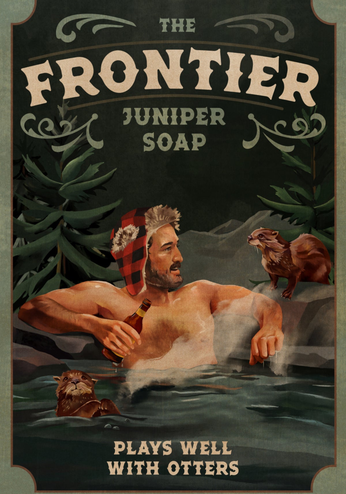 Homme frontière avec des loutres
