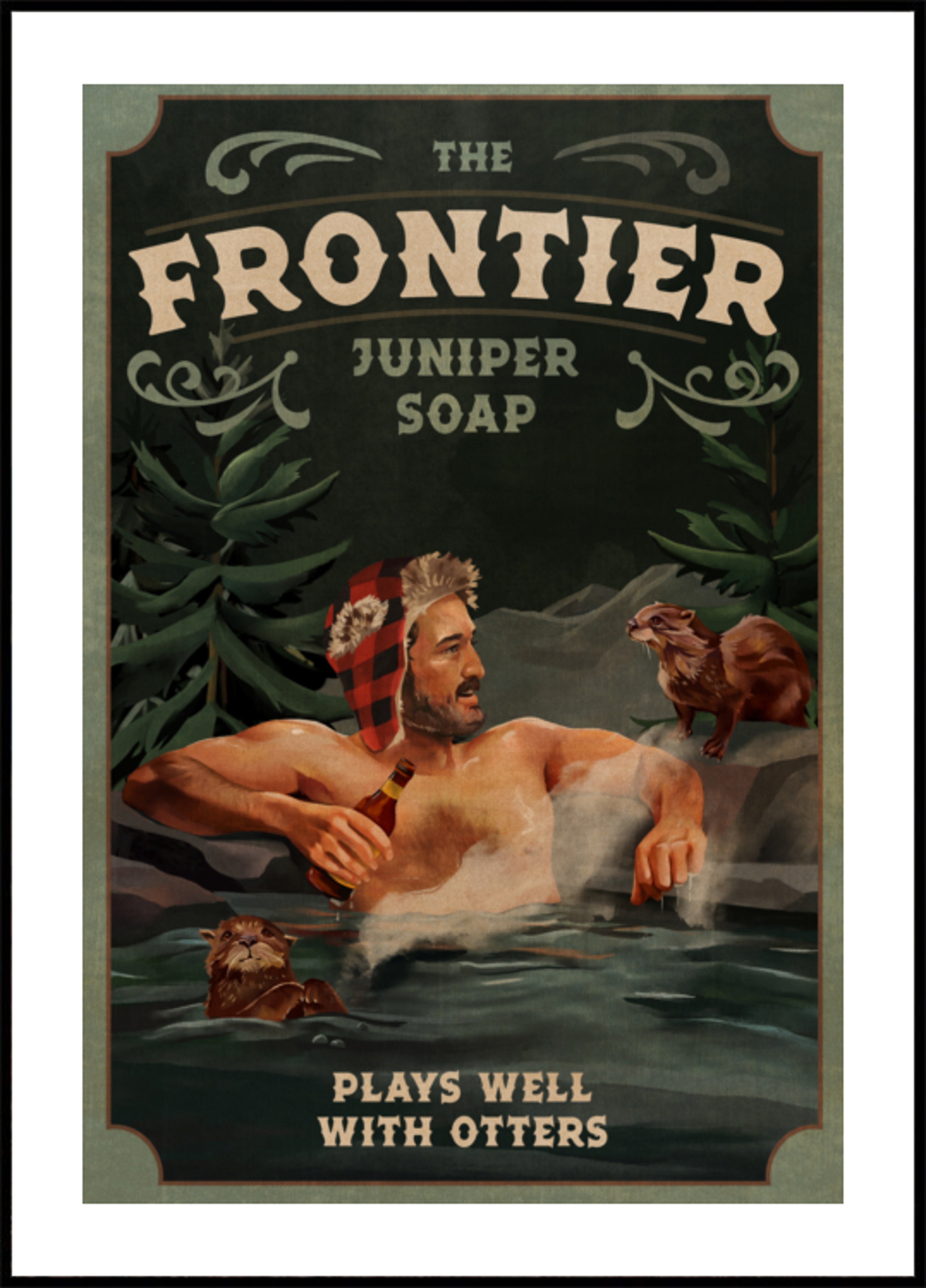 Homme frontière avec des loutres