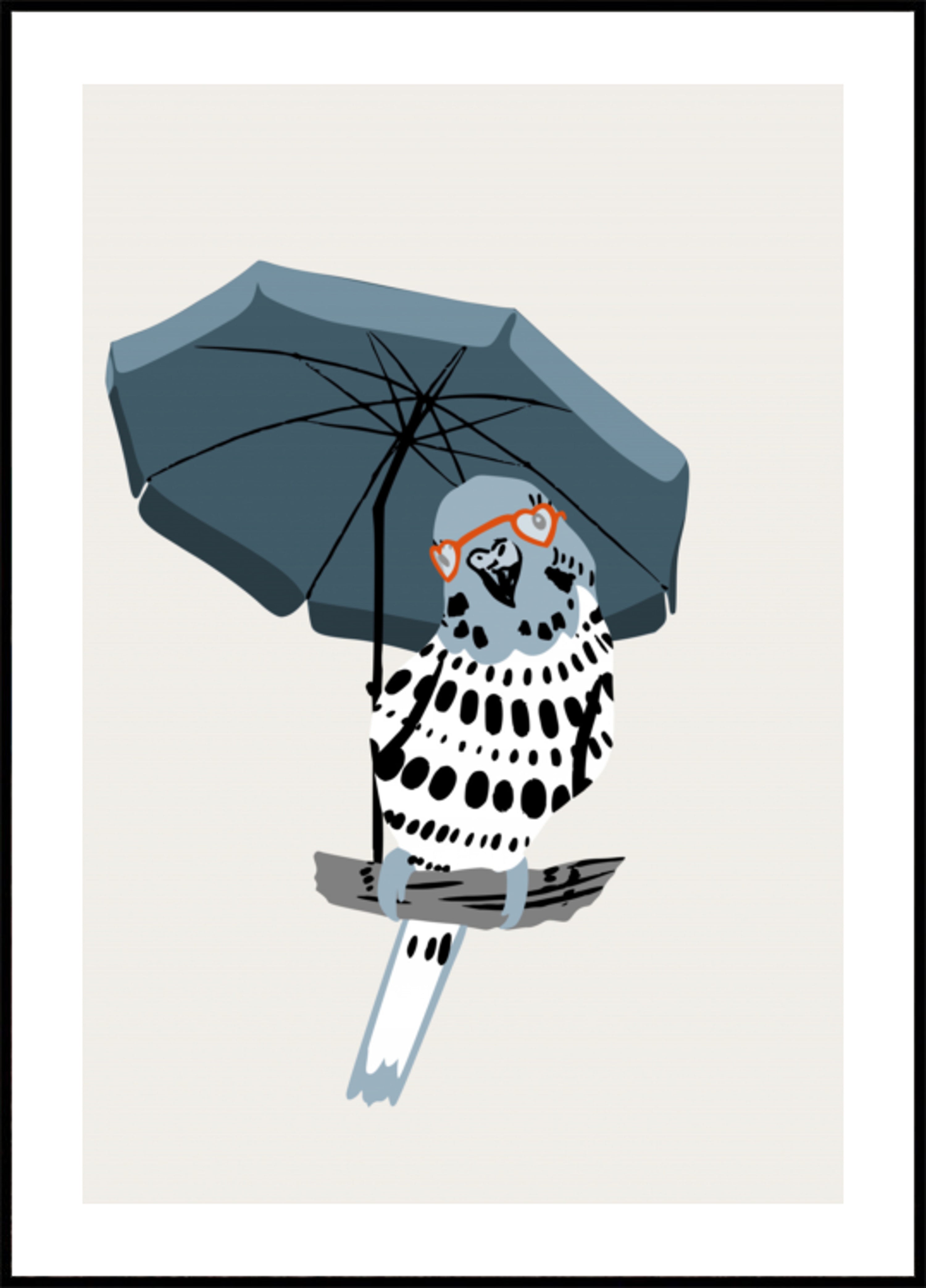 Perruche élégante sous un parapluie