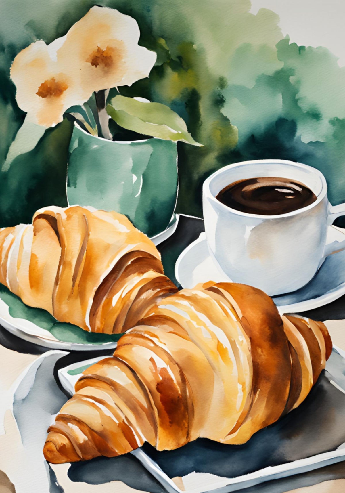 Croissants frais et café