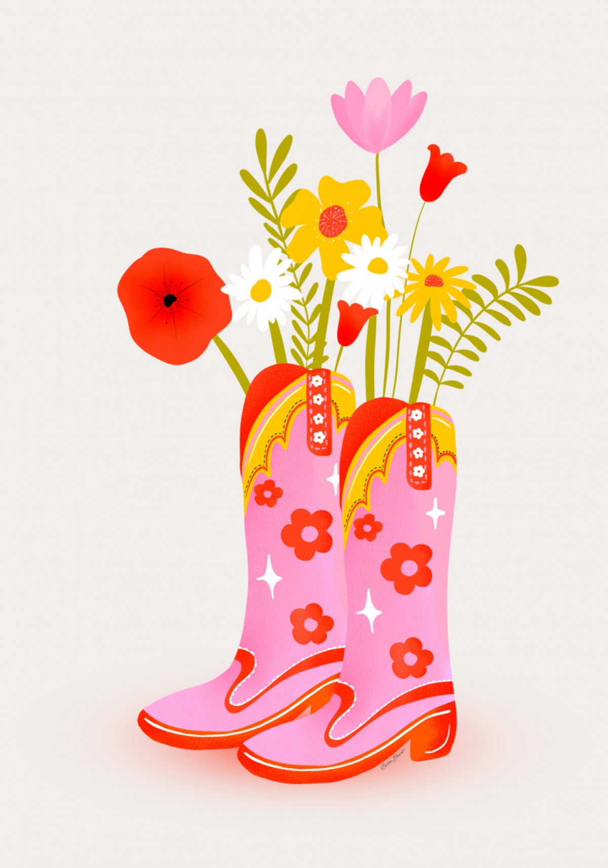 Fleurs de bottes de cowboy roses