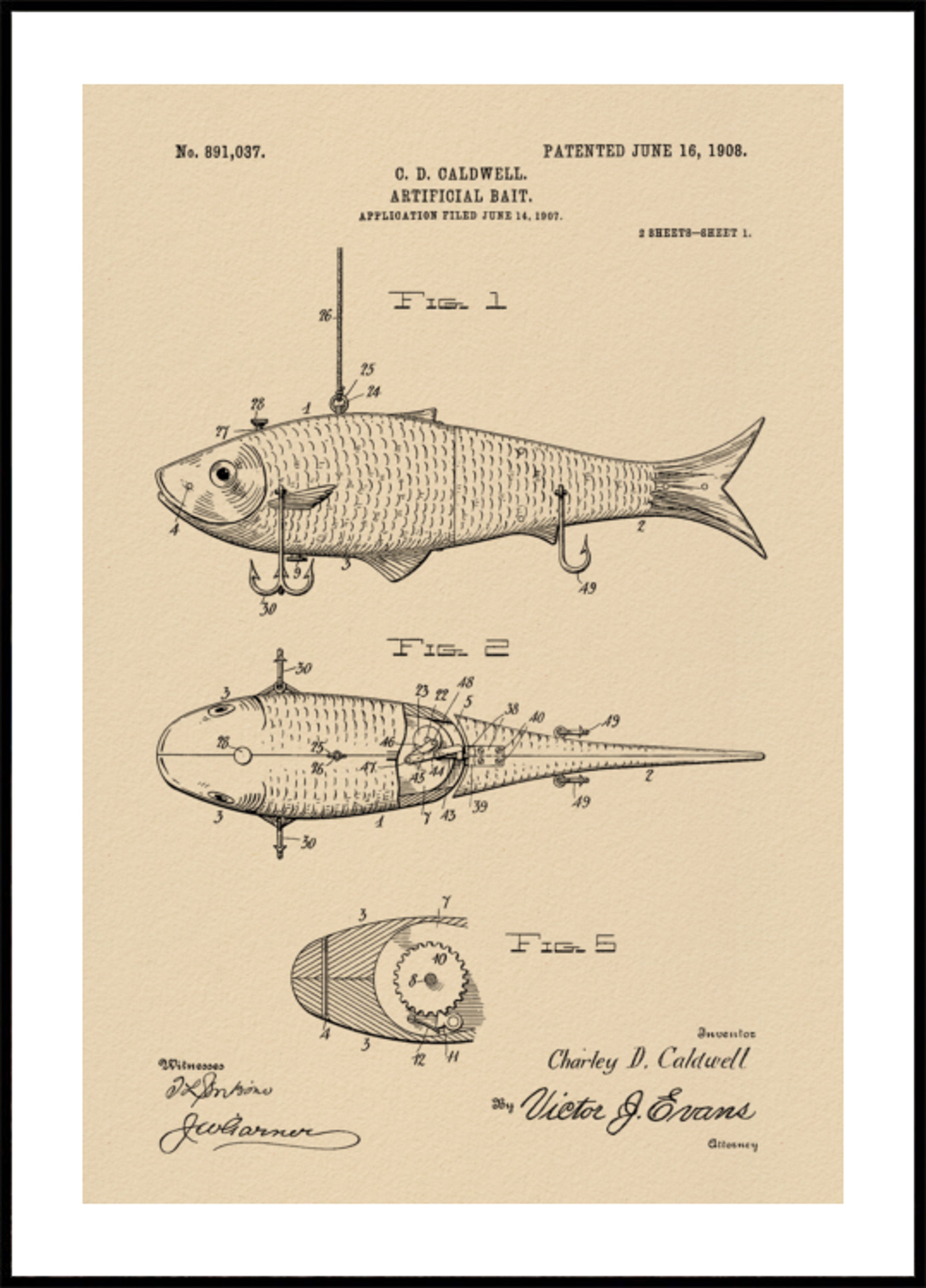 Brevet de leurre de pêche vintage