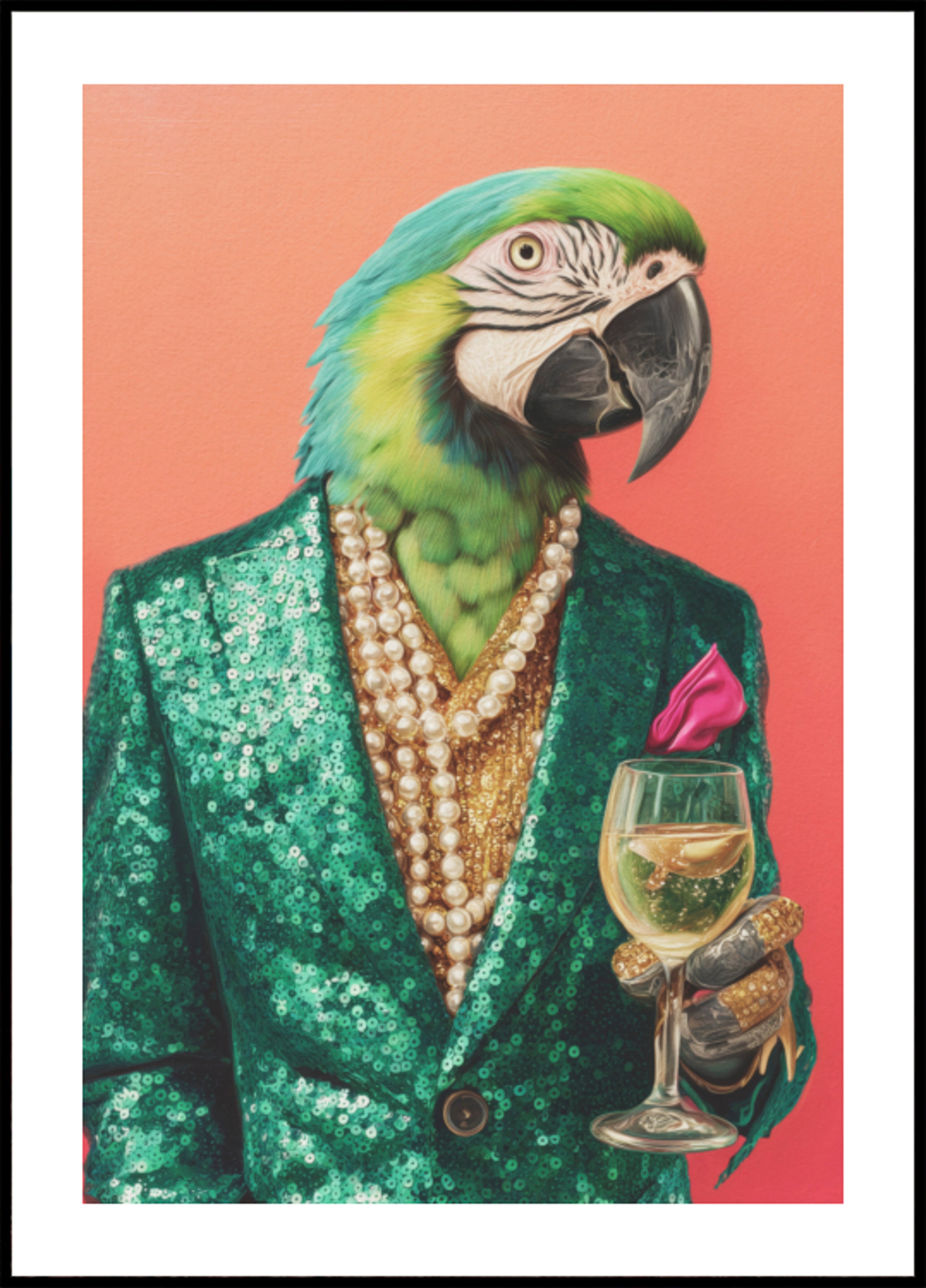 Perroquet pimpant avec du vin