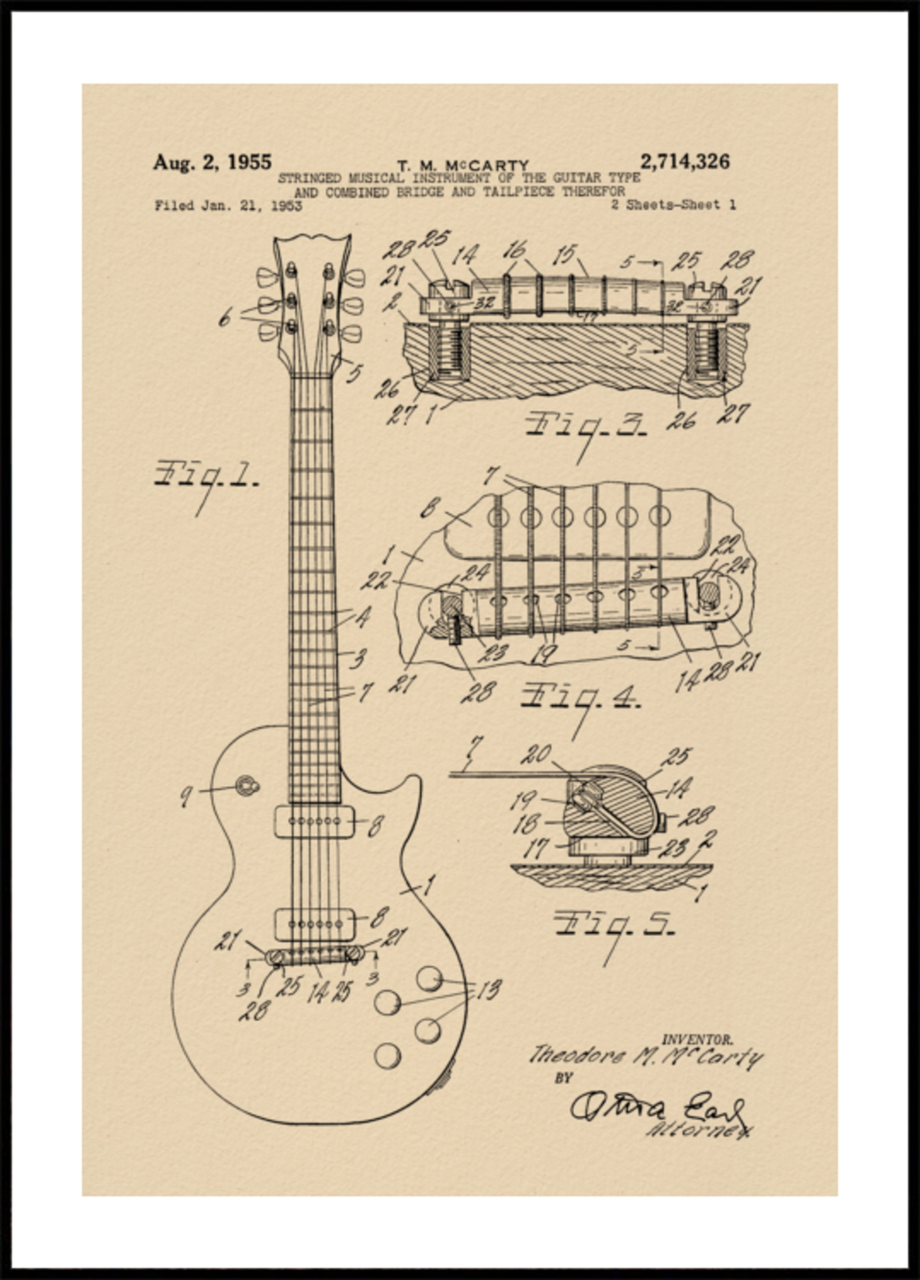 Dessin de brevet de guitare vintage