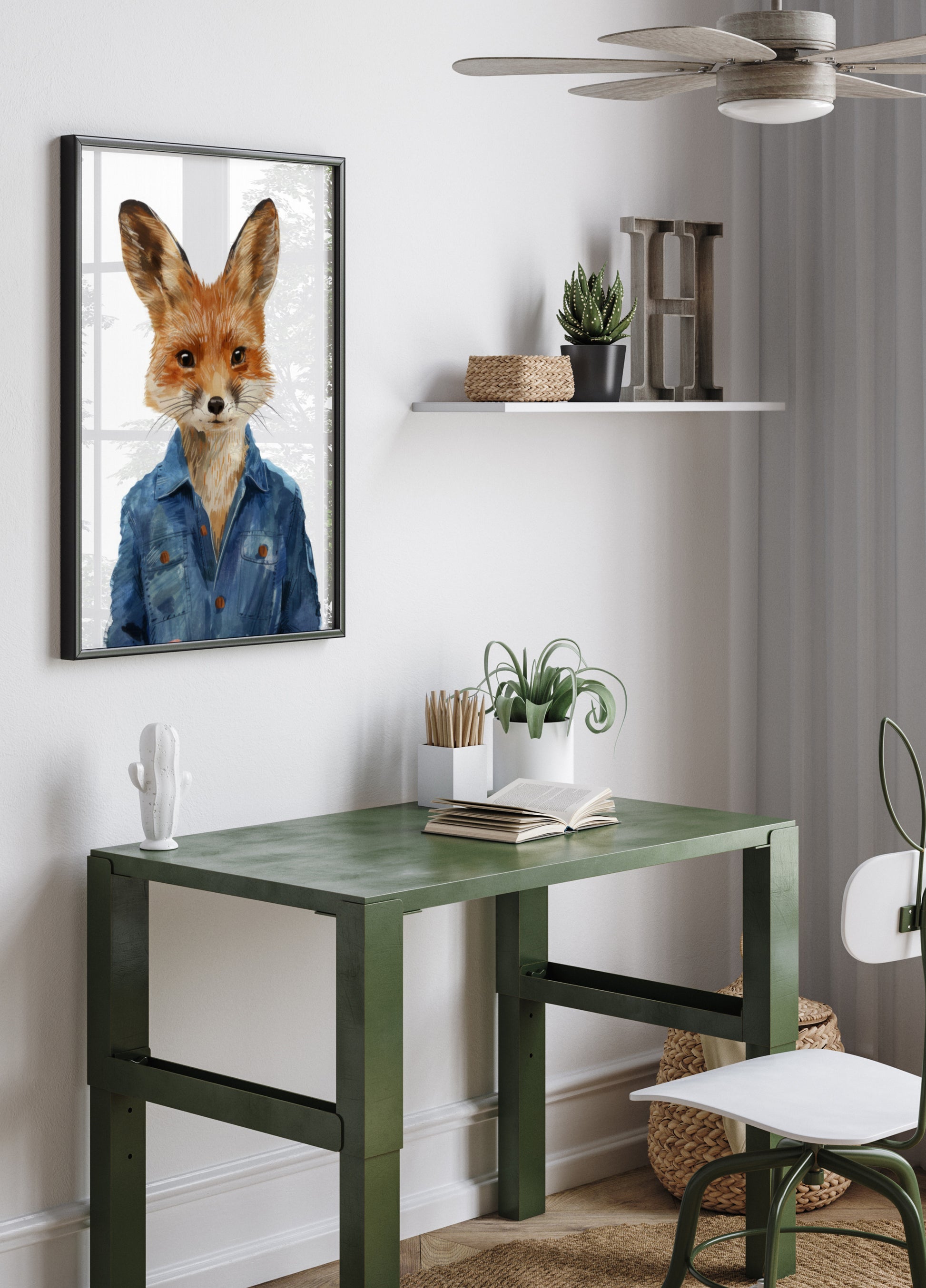 Renard élégant en veste en jean