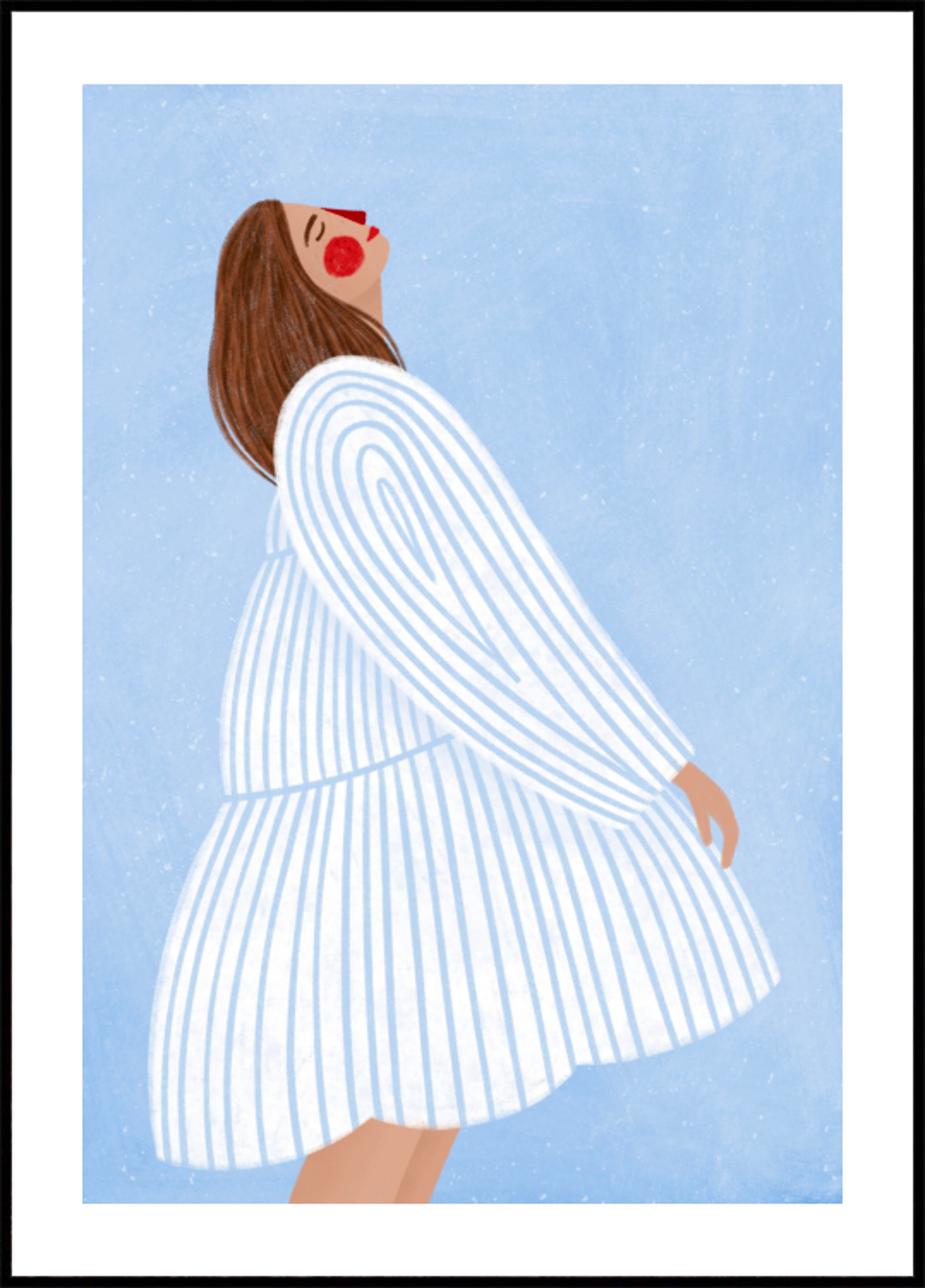 Femme joyeuse rayures bleues