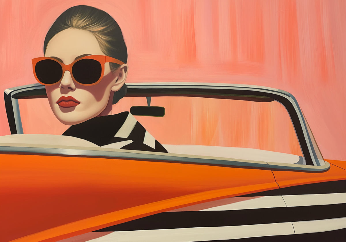 Voiture Orange Femme élégante