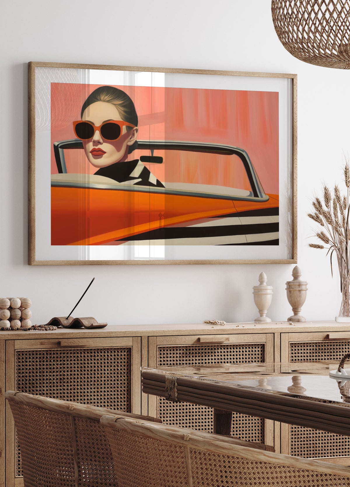 Voiture Orange Femme élégante