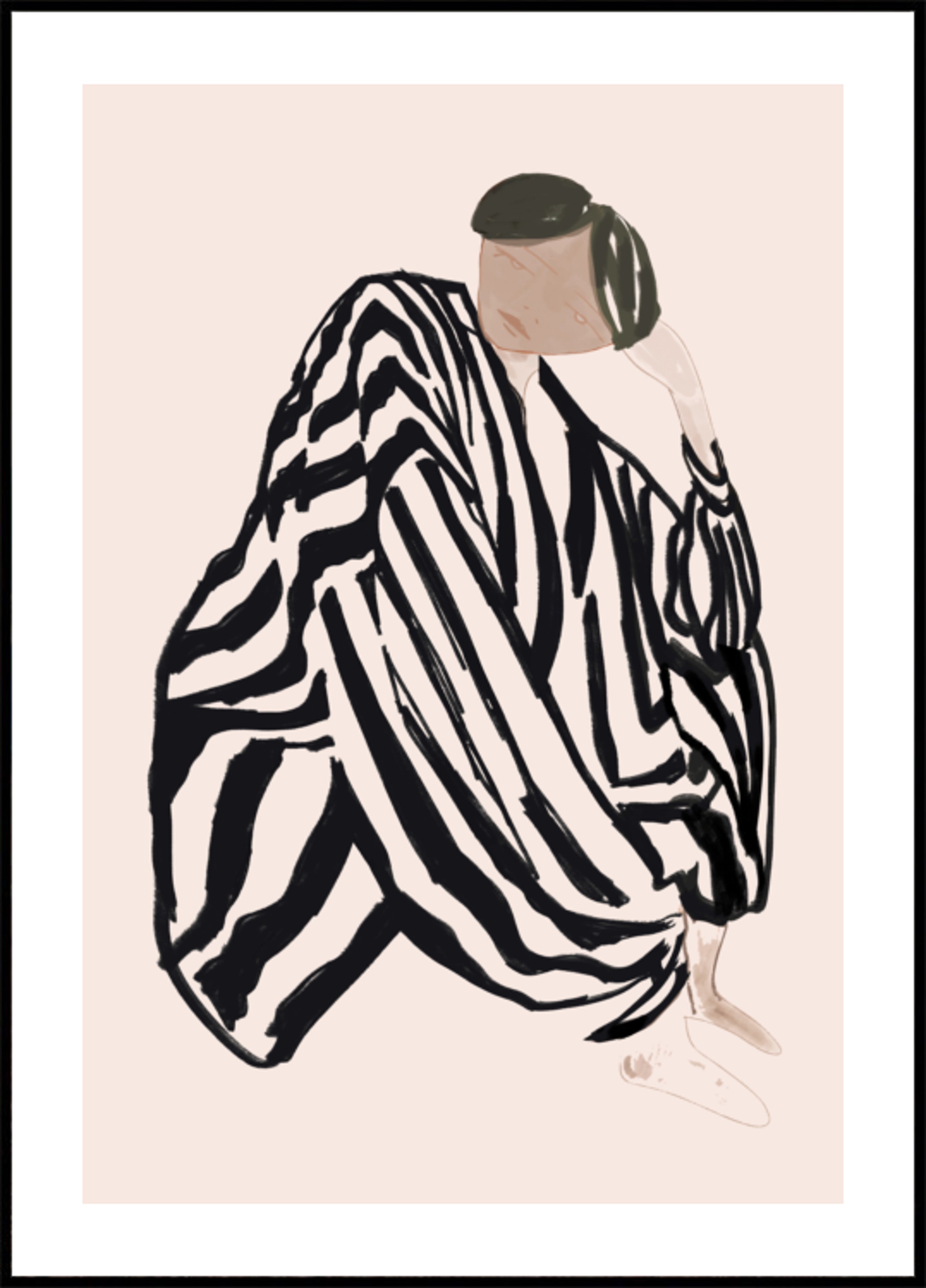 Figure rayée pensive