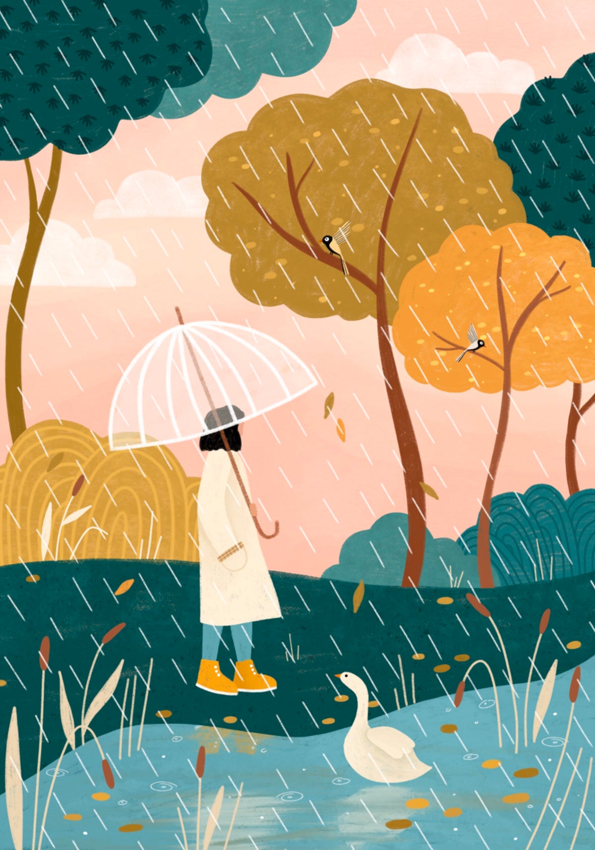 Marcher sous la pluie d'automne