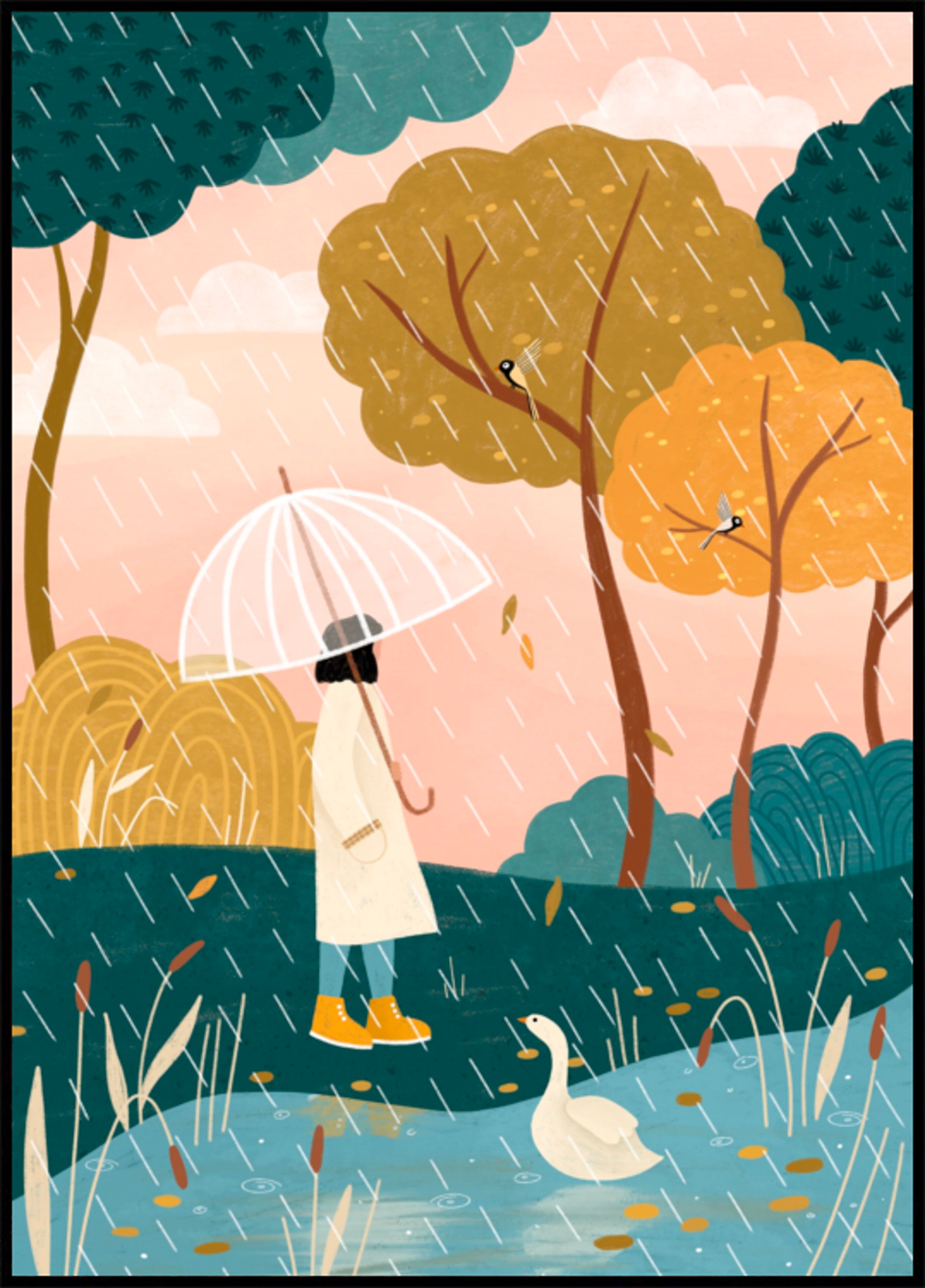 Marcher sous la pluie d'automne