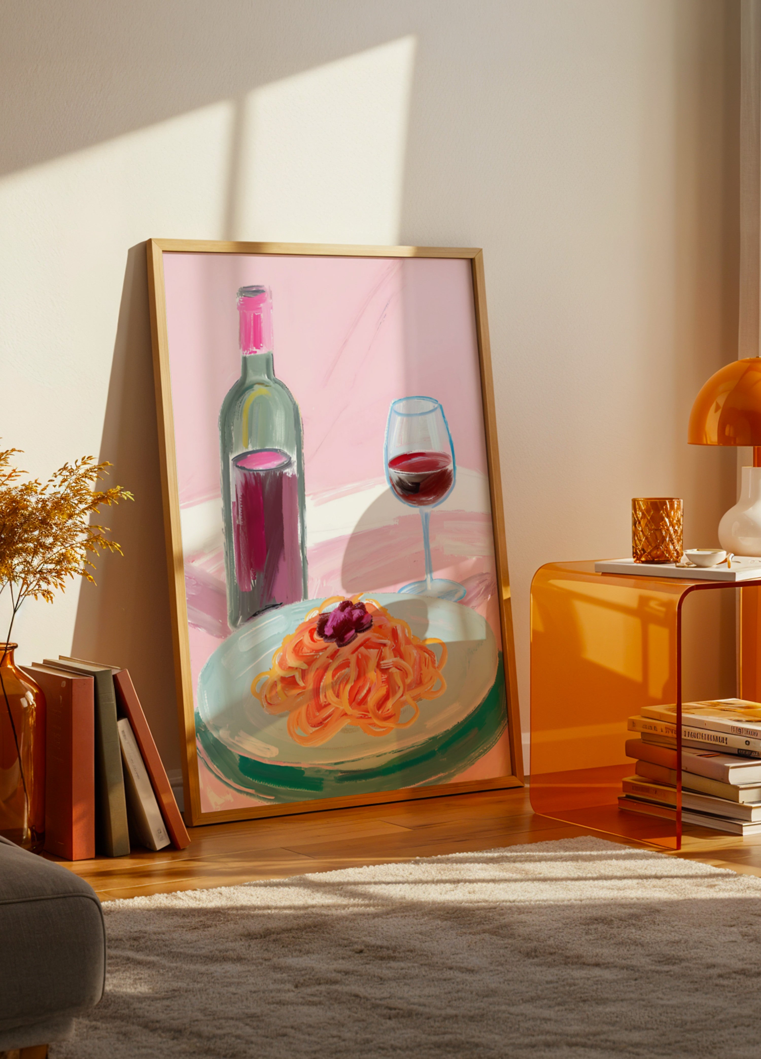 Spaghettis et vin rouge