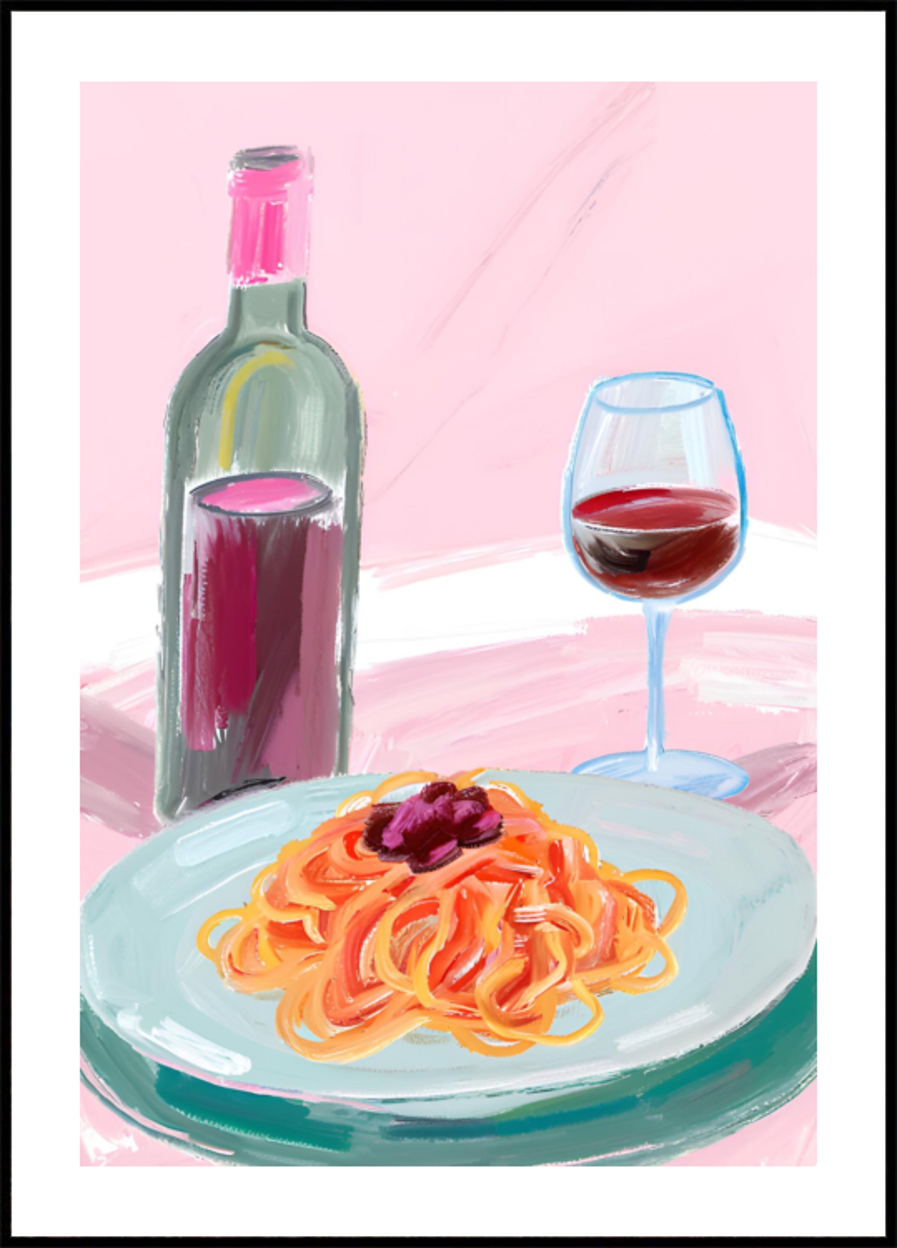 Spaghettis et vin rouge