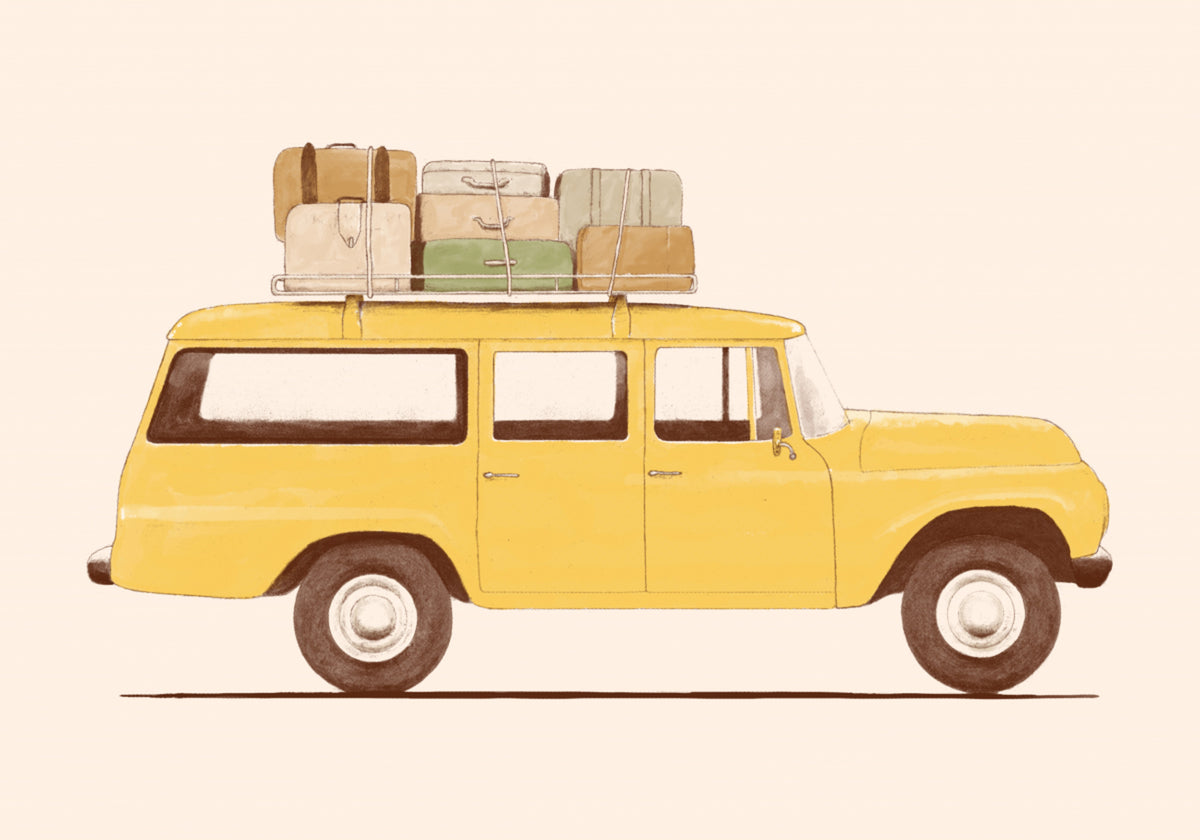 Voiture ancienne en road trip