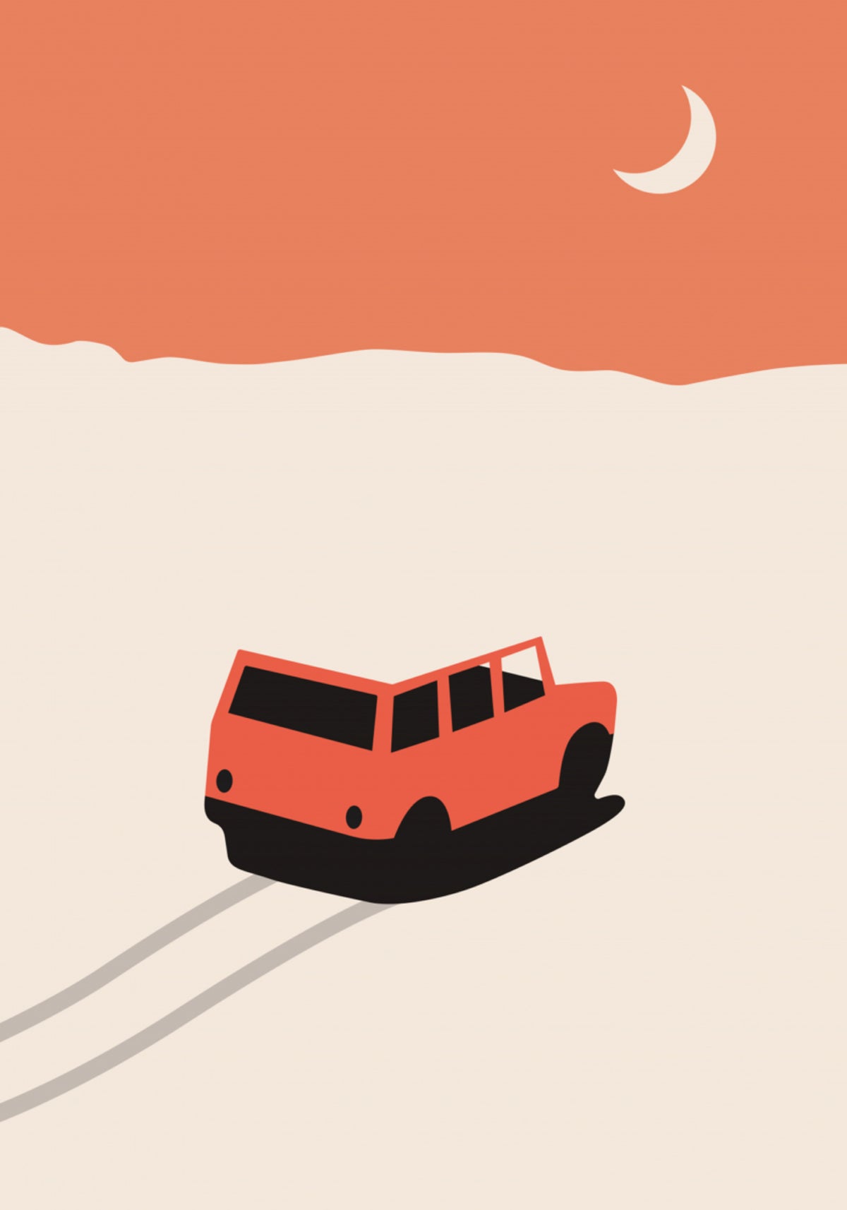 Road trip dans le désert au clair de lune
