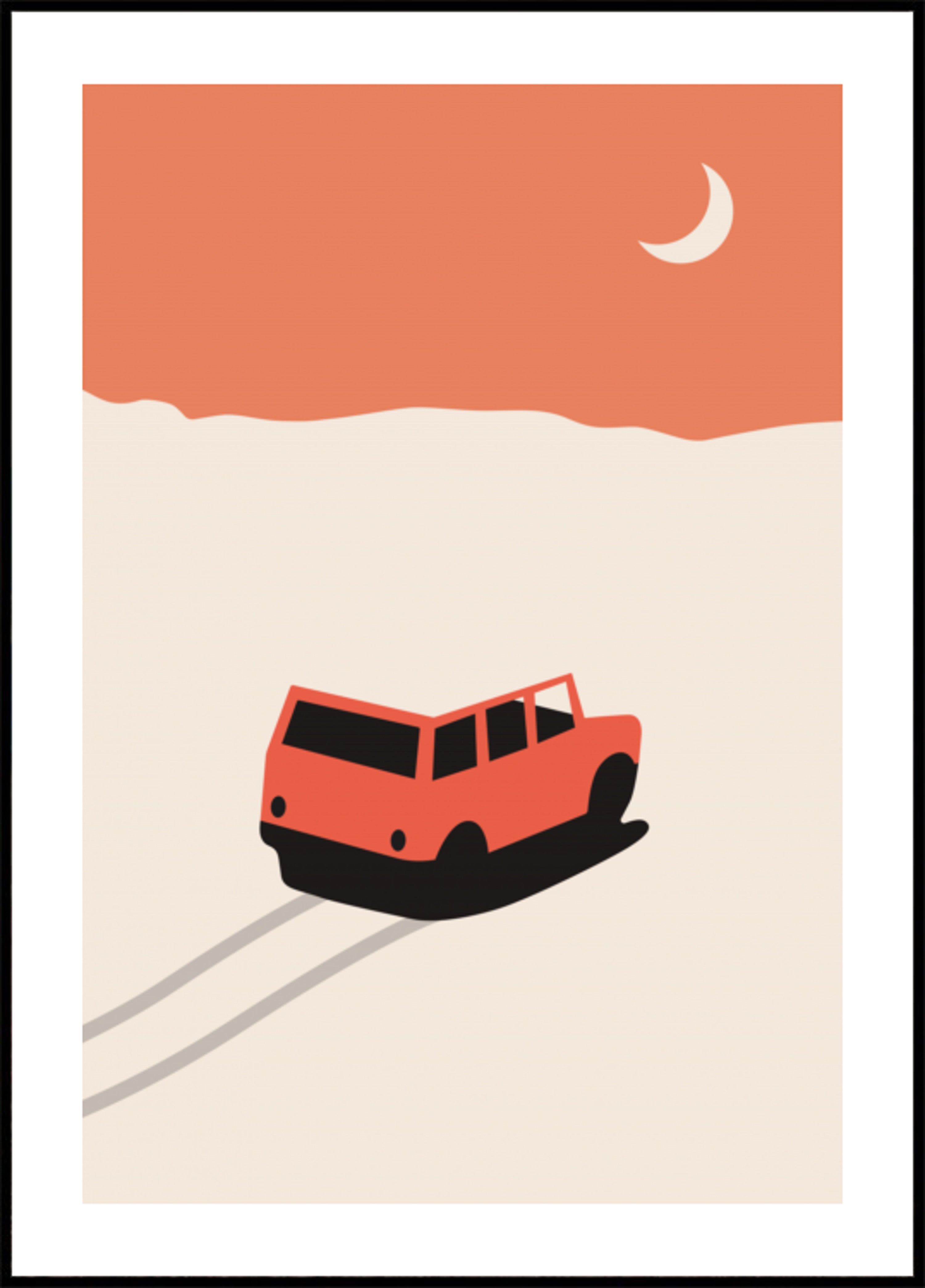 Road trip dans le désert au clair de lune