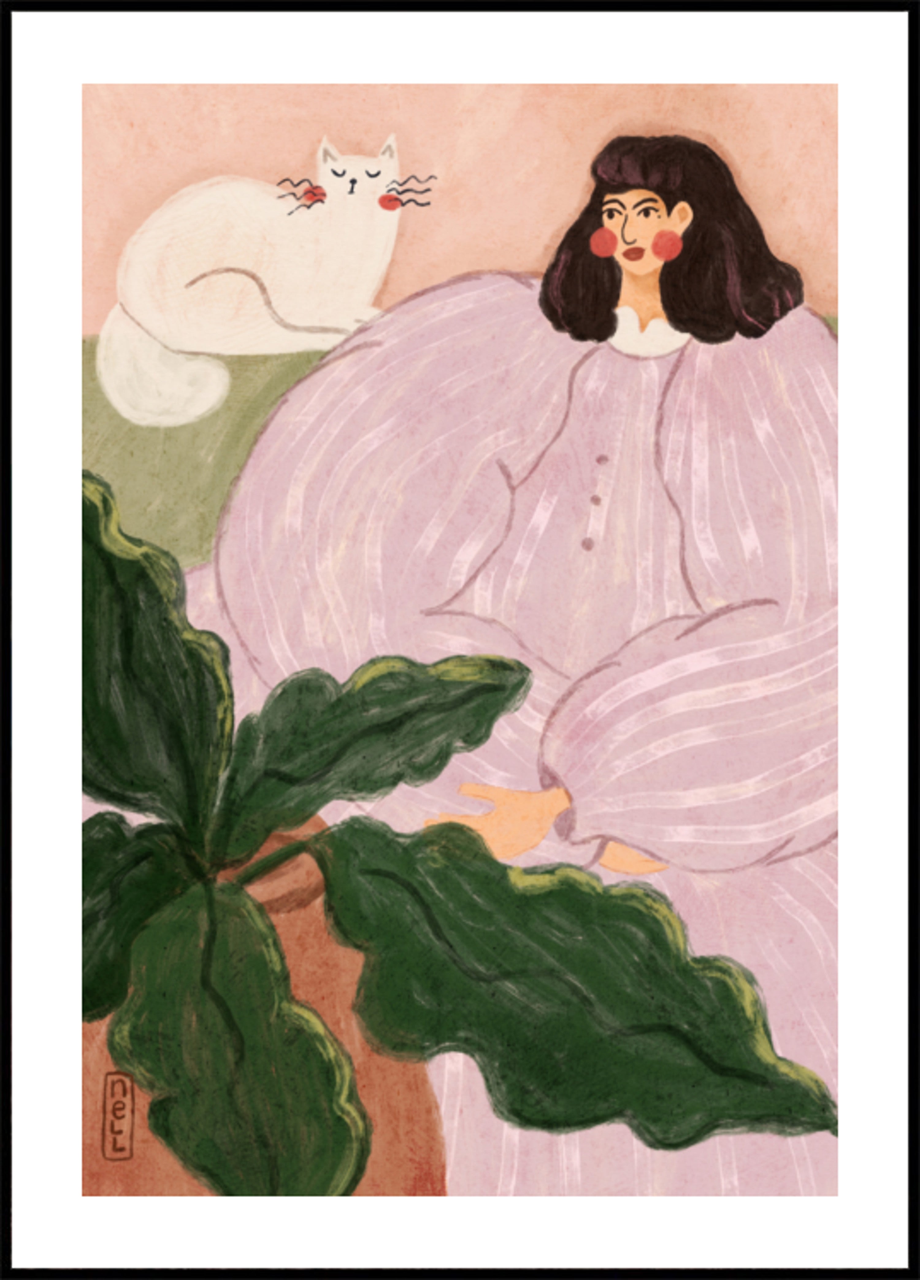 Femme confortable avec chat