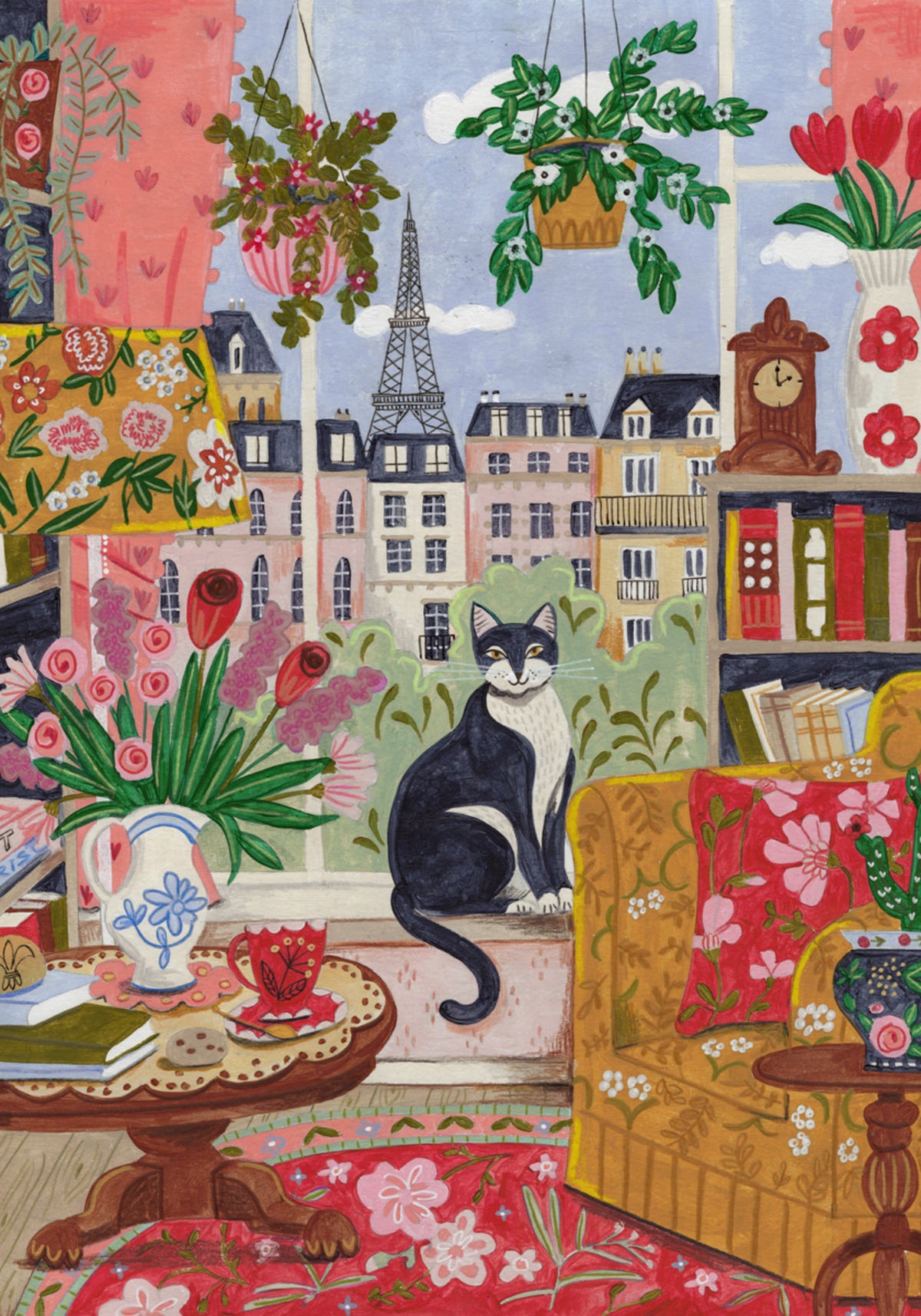 Chat devant la fenêtre dans les couleurs vives de Paris
