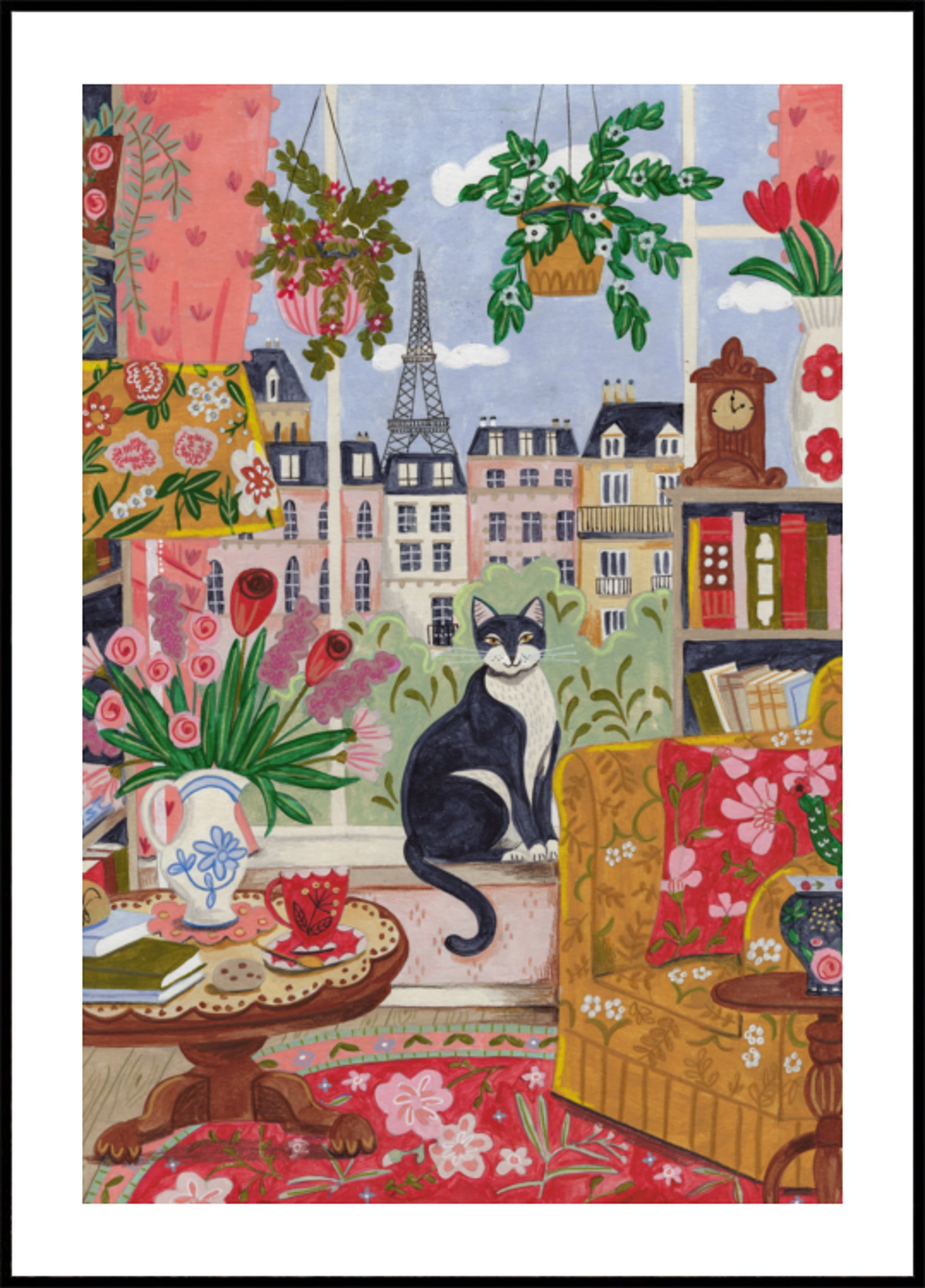 Chat devant la fenêtre dans les couleurs vives de Paris