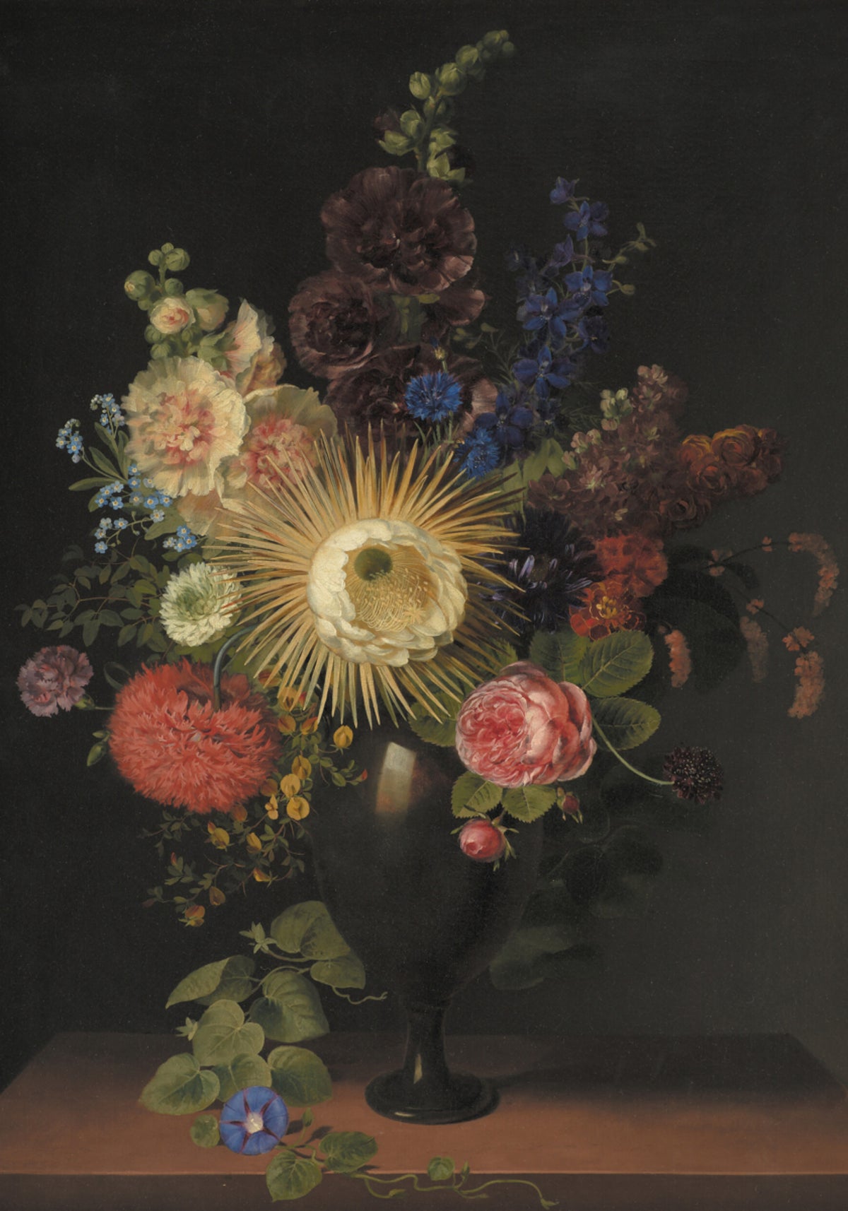 Un vase en porphyre avec cactus grandiflora et autres fleurs par C. D. Fritzsch