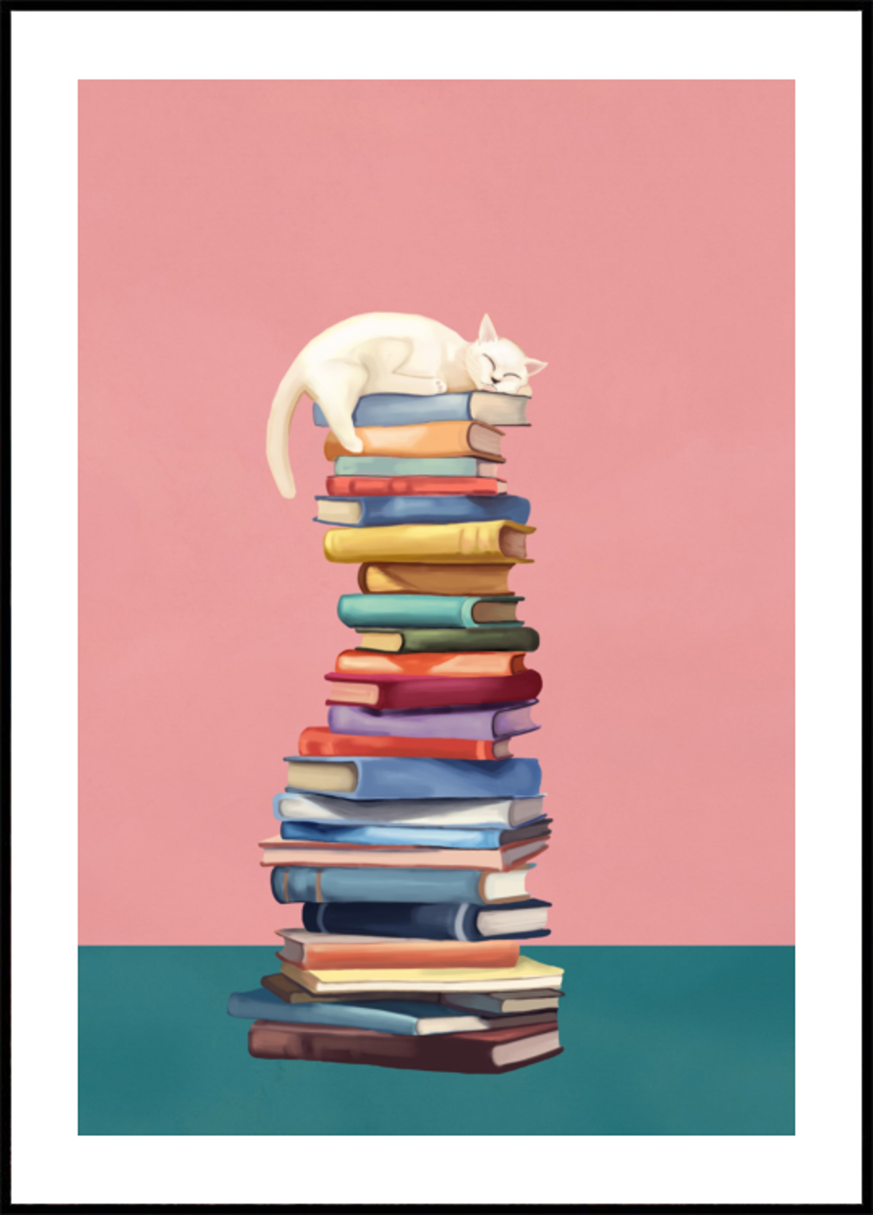 Chat douillet sur des livres colorés