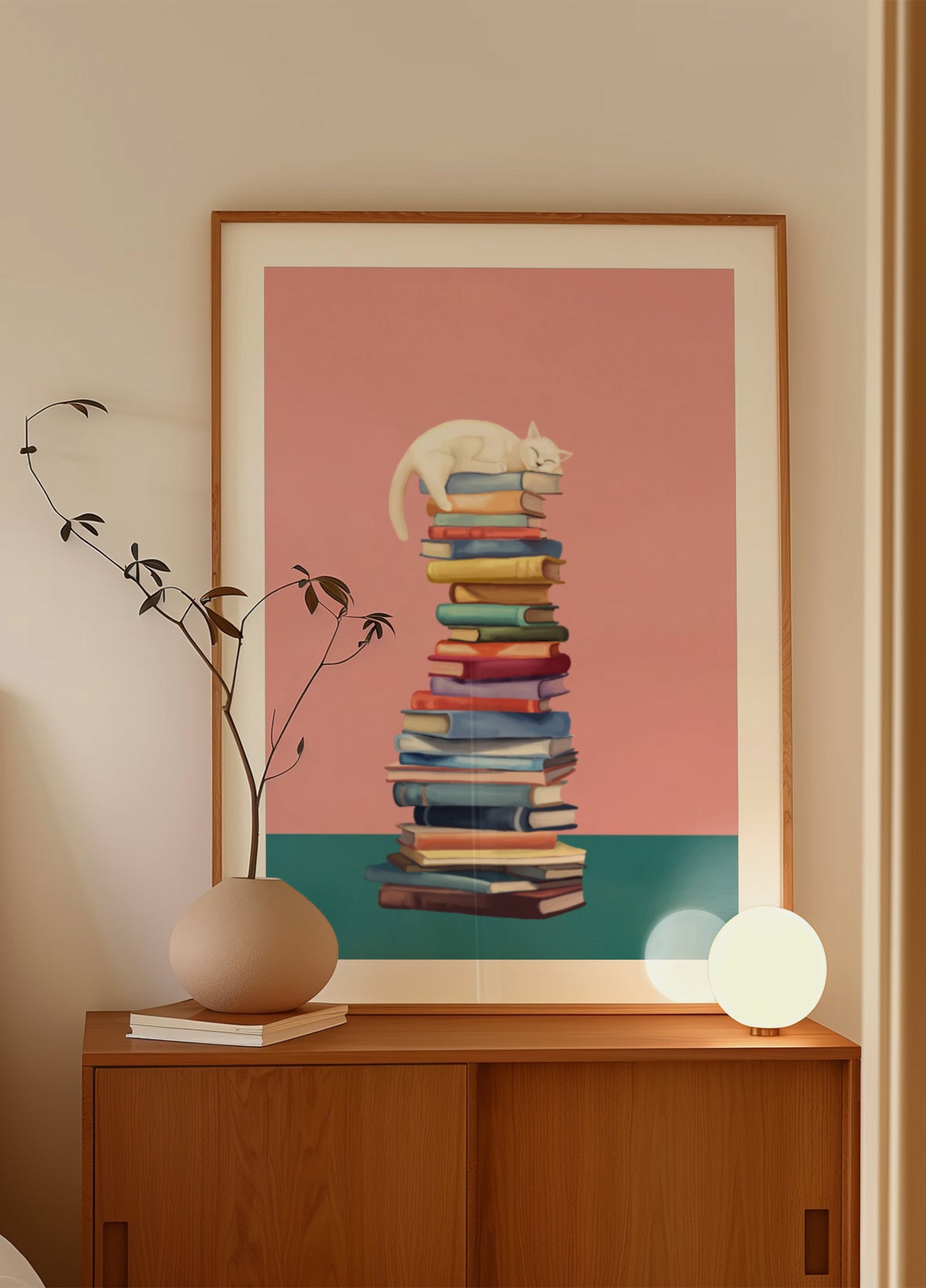 Chat douillet sur des livres colorés