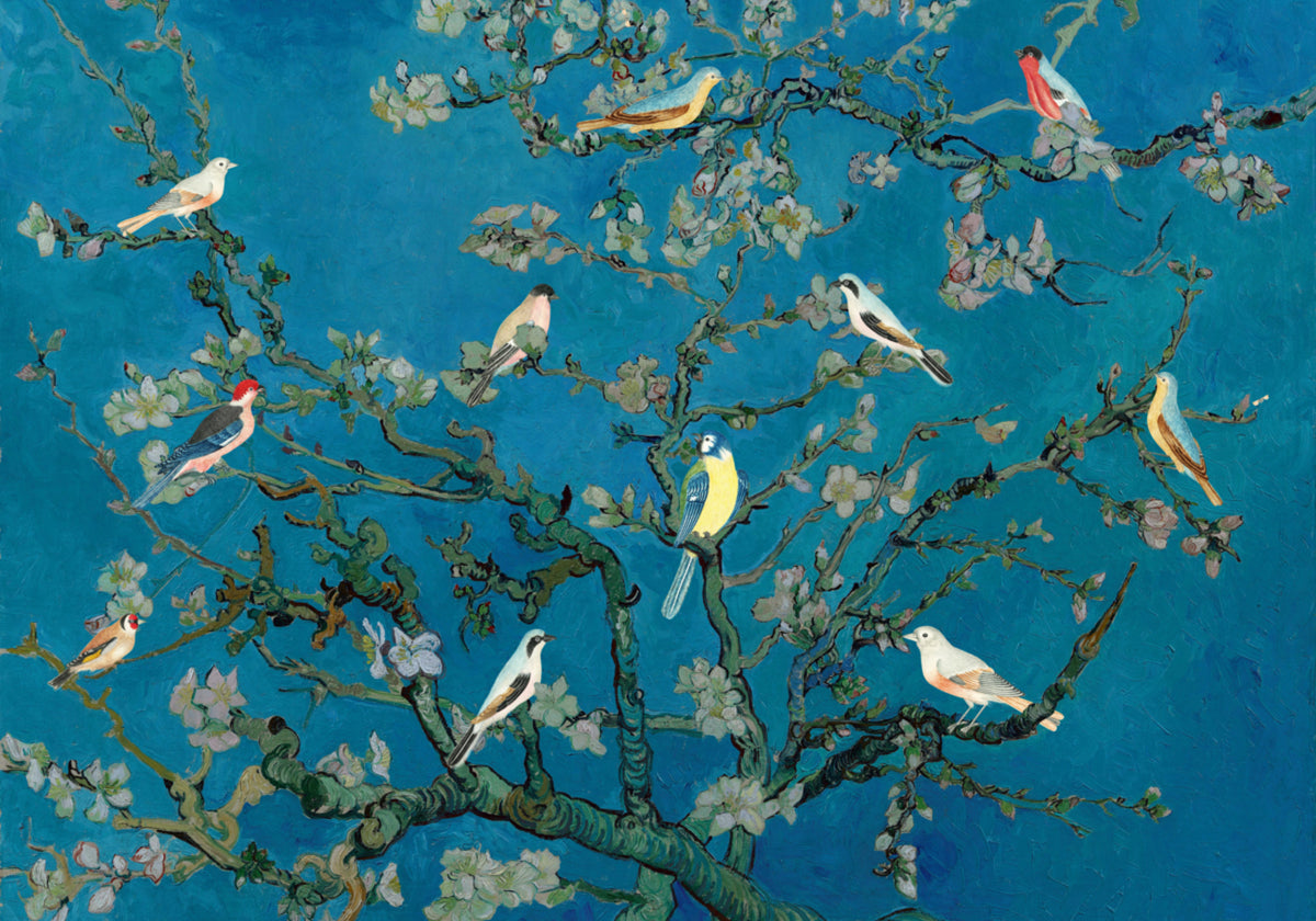 Oiseaux parmi les fleurs