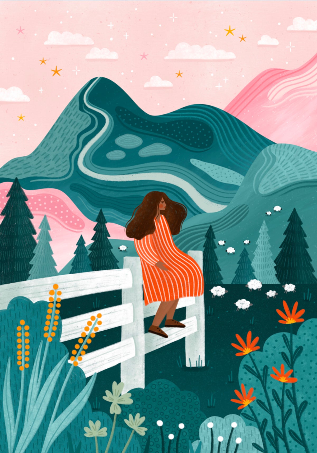 Femme Rurale Nuit Étoilée